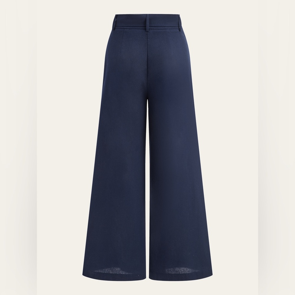 Navy 2 piece set Wide-Leg Pants Set Linen Blend Large - Picture 4 of 12